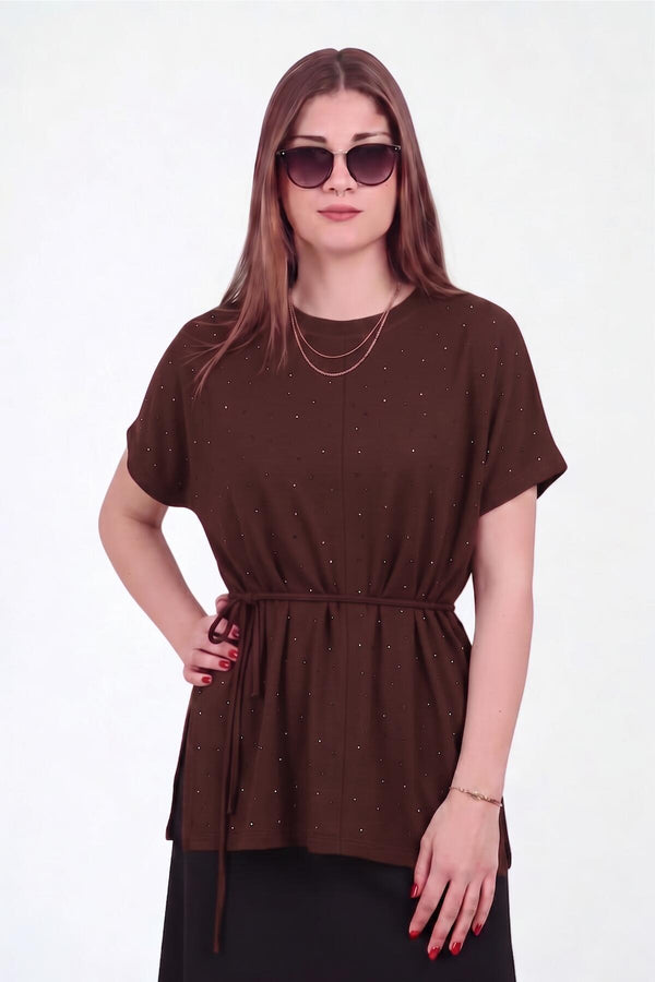 Bruine, Met Steentjes Versierde Blouse Van Oysho‑Stof
