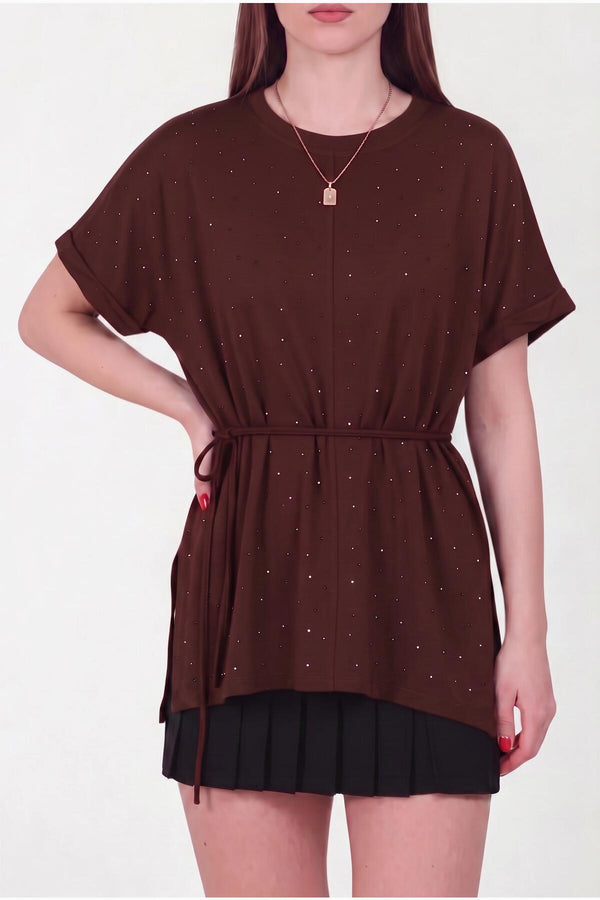 Bruine, Met Steentjes Versierde Blouse Van Oysho‑Stof