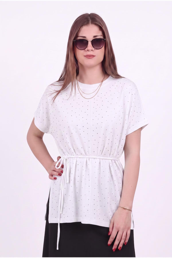 Witte, Met Steentjes Versierde Blouse Van Oysho‑Stof