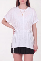 White Stone‑Embellished Blouse In Oysho Fabric