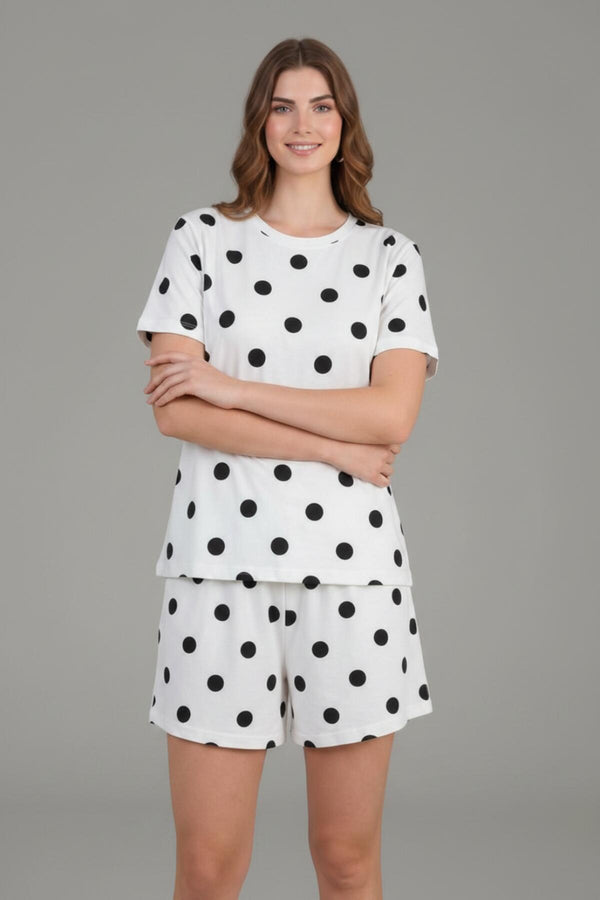Wit Gemusterd Short‑Sleeve Pyjama‑Set