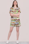 Bedrucktes Damen - Pyjama - Set Kurzarm, Mehrfarbig