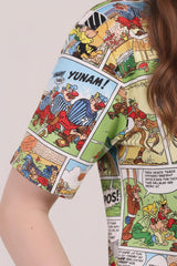 Dames Pyjama Set Met Korte Mouwen En Print, Multicolor