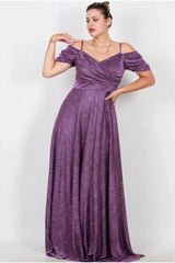 Plus - Size Long Glitter Off - Shoulder Evening Dress — Light Purple