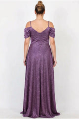 Plus - Size Long Glitter Off - Shoulder Evening Dress — Light Purple