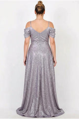 Plus - Size Schoudervrije Glitter Maxi - Jurk – Lila