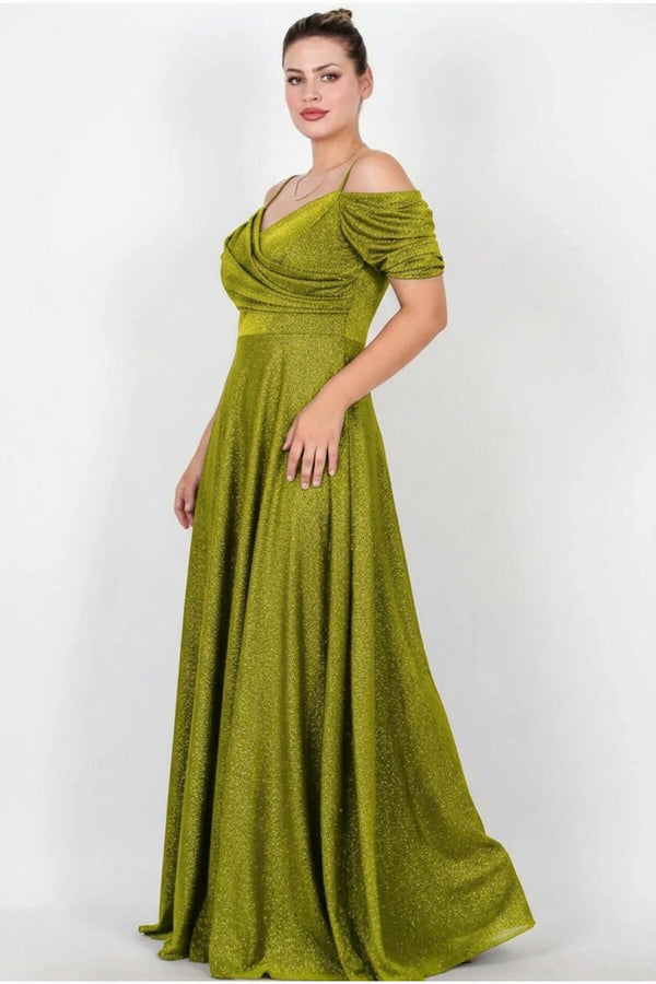 Plus - Size Off - Shoulder Glitter Maxi Dress — Green