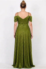 Schulterfreies Glitzer - Maxikleid – Grün (Große Größen)
