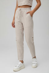 Linnenbroek In Grote Maten Met Mesh - Detail — Taupe