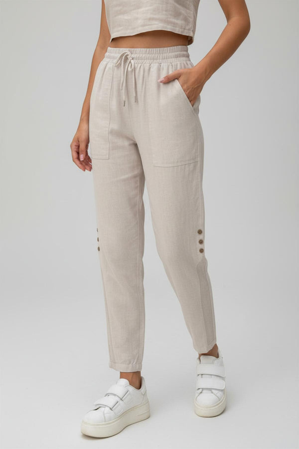 Linnenbroek In Grote Maten Met Mesh - Detail — Taupe