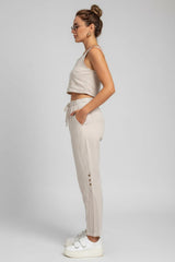 Linnenbroek In Grote Maten Met Mesh - Detail — Taupe