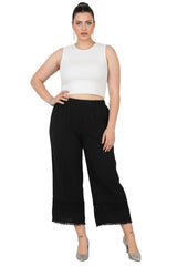 Leinenhose In Großen Größen Mit Spitzen‑Detail — Schwarz