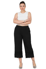 Leinenhose In Großen Größen Mit Spitzen‑Detail — Schwarz