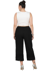 Leinenhose In Großen Größen Mit Spitzen‑Detail — Schwarz