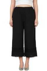 Leinenhose In Großen Größen Mit Spitzen‑Detail — Schwarz