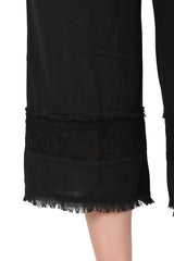 Leinenhose In Großen Größen Mit Spitzen‑Detail — Schwarz