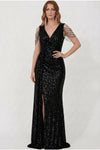 Robe De Soirée Longue À Sequins Avec Détail Chaîne Aux Épaules, Noir