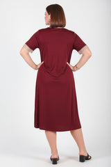 Plus - Size Jurk Met V‑Hals En Gehaakte Details – Bordeaux