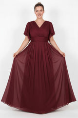 Abendkleid In Übergröße Mit Ärmeldetail – Bordeaux