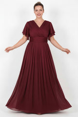 Abendkleid In Übergröße Mit Ärmeldetail – Bordeaux