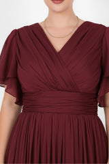 Abendkleid In Übergröße Mit Ärmeldetail – Bordeaux