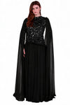 Chiffon Maxi - Jurk Met Lange Mouwen — Zwart
