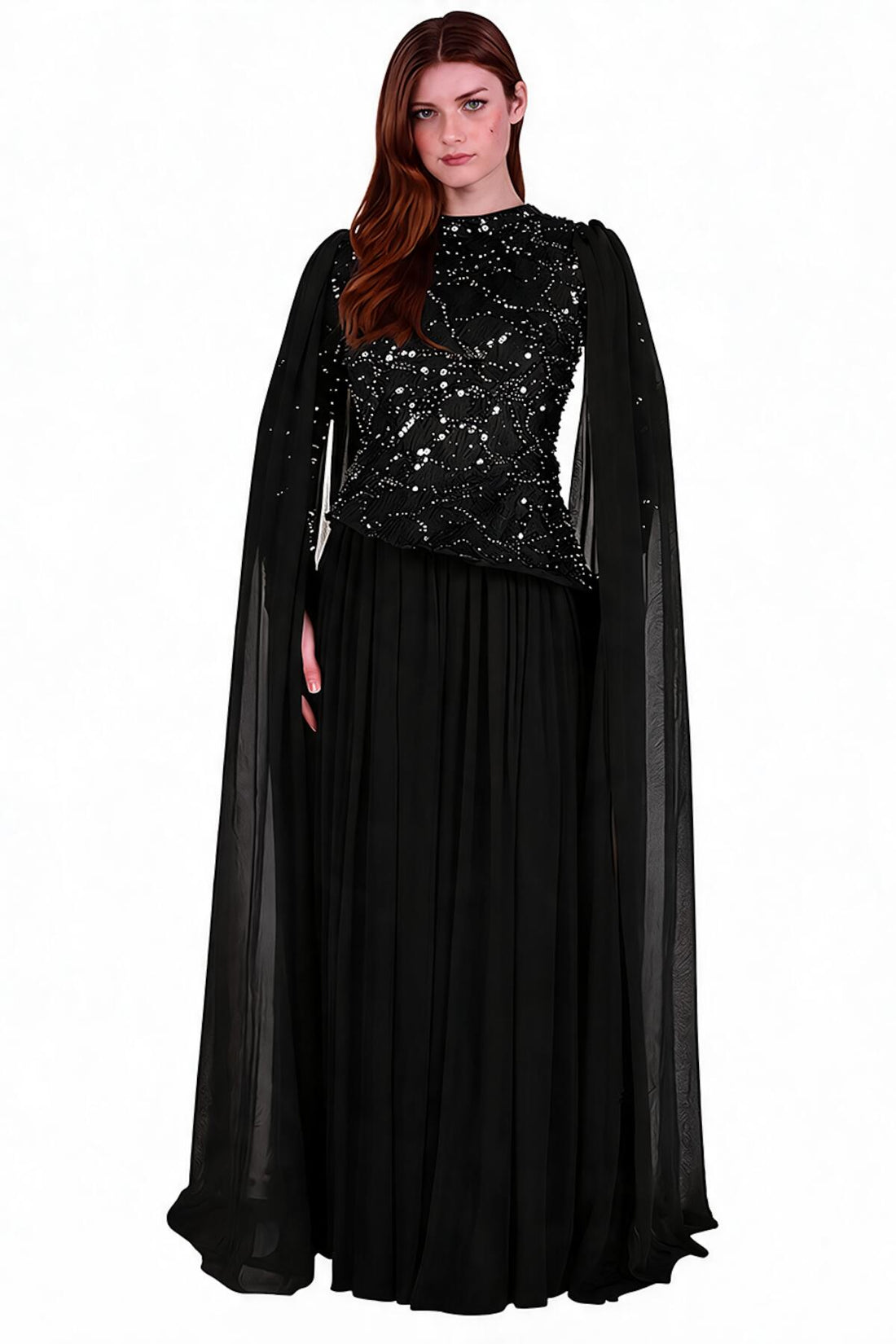 Chiffon Maxi - Jurk Met Lange Mouwen — Zwart