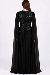 Chiffon Maxi - Jurk Met Lange Mouwen — Zwart