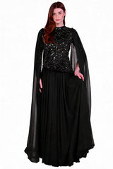 Chiffon Maxi - Jurk Met Lange Mouwen — Zwart