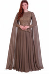 Taupe Chiffon Maxi - Jurk Met Lange Mouwen