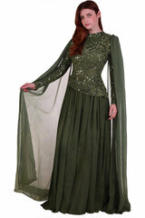 Chiffon Maxi - Jurk Met Lange Mouwen — Khaki