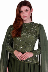 Chiffon Maxi - Jurk Met Lange Mouwen — Khaki