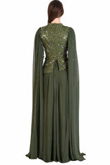 Chiffon Maxi - Jurk Met Lange Mouwen — Khaki