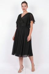 Robe Midi Grande Taille Avec Détail Aux Manches — Noir