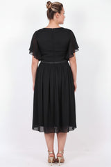 Robe Midi Grande Taille Avec Détail Aux Manches — Noir
