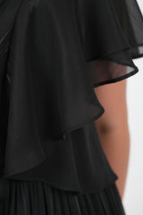 Robe Midi Grande Taille Avec Détail Aux Manches — Noir