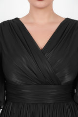Robe Midi Grande Taille Avec Détail Aux Manches — Noir