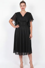Robe Midi Grande Taille Avec Détail Aux Manches — Noir