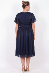 Große Größen Midi - Abendkleid Mit Ärmel - Detail – Marineblau