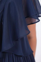 Große Größen Midi - Abendkleid Mit Ärmel - Detail – Marineblau