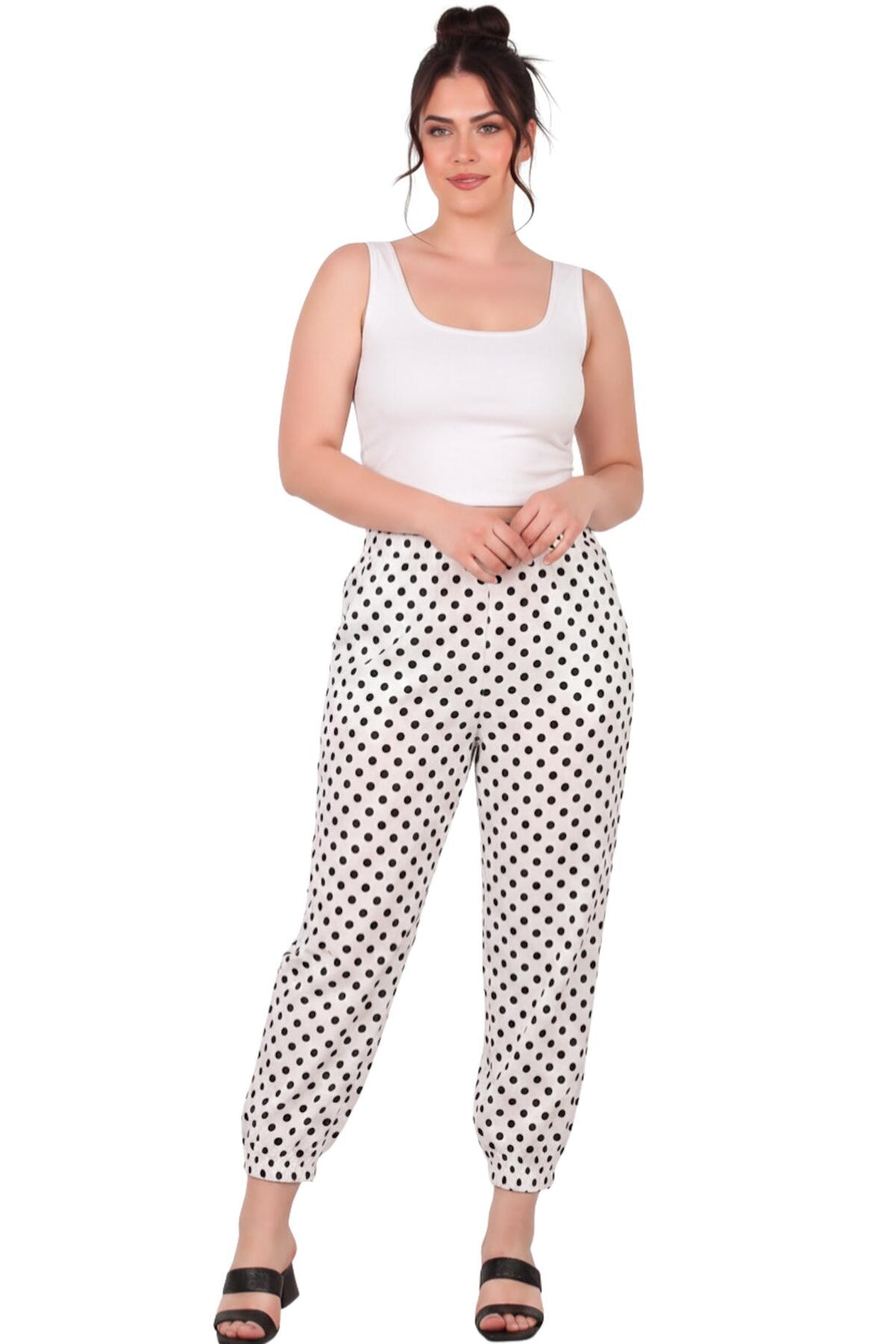 Polyemit Stippen Joggers — Ecru