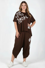 Plus - Size Bedrukte Tweedelige Set — Bruin