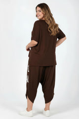 Plus - Size Bedrukte Tweedelige Set — Bruin