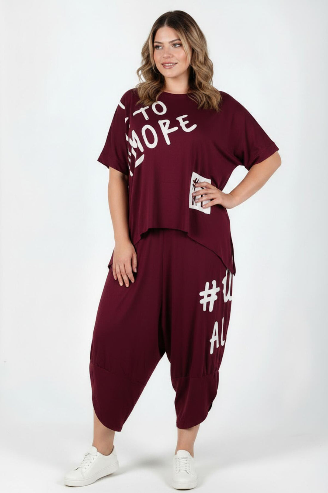 Plus - Size Printed Two - Piece Set — Burgundy
