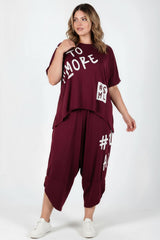 Plus - Size Printed Two - Piece Set — Burgundy
