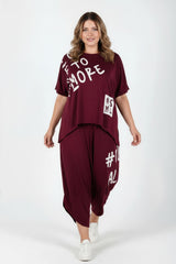 Plus - Size Printed Two - Piece Set — Burgundy