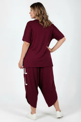 Plus - Size Printed Two - Piece Set — Burgundy