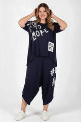 Plus - Size Bedrukte Broekset, Navy