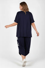 Plus - Size Bedrukte Broekset, Navy