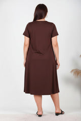 Plus - Size Jurk Met Authentieke Kraag, Bruin